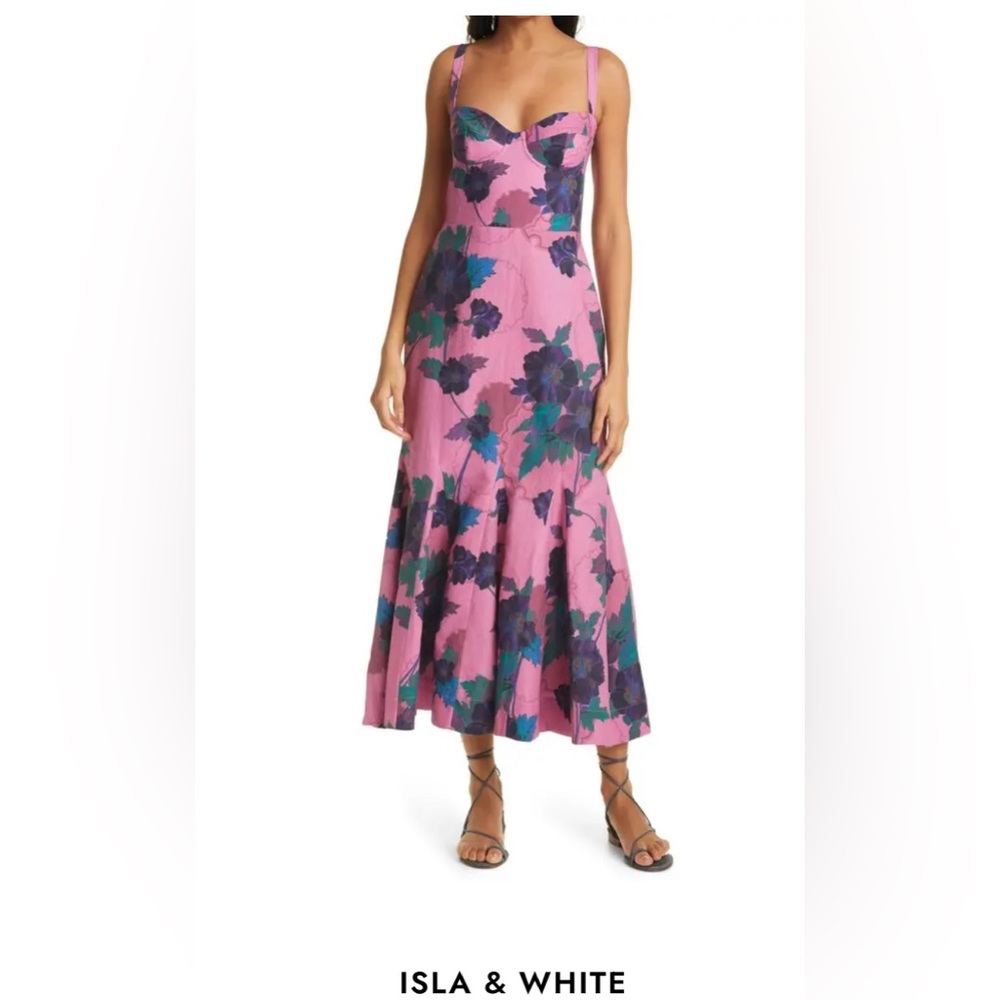 Isla and White Agwe Floral Linen & Cotton Dress
